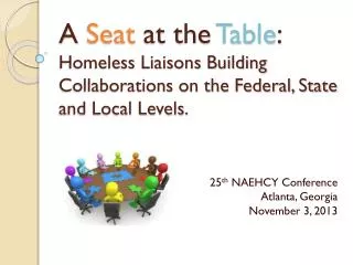 A Seat at the Table : Homeless Liaisons Building Collaborations on the Federal, State and Local Levels.