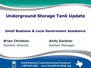 Underground Storage Tank Update Small Business &amp; Local Government Assistance