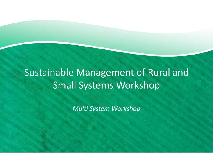 sustainable management of rural and small systems workshop multi system workshop