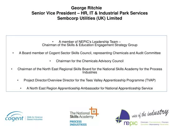 george ritchie senior vice president hr it industrial park services sembcorp utilities uk limited