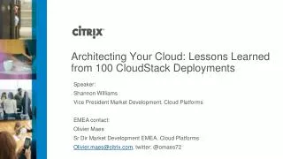 Architecting Your Cloud: Lessons Learned from 100 CloudStack Deployments