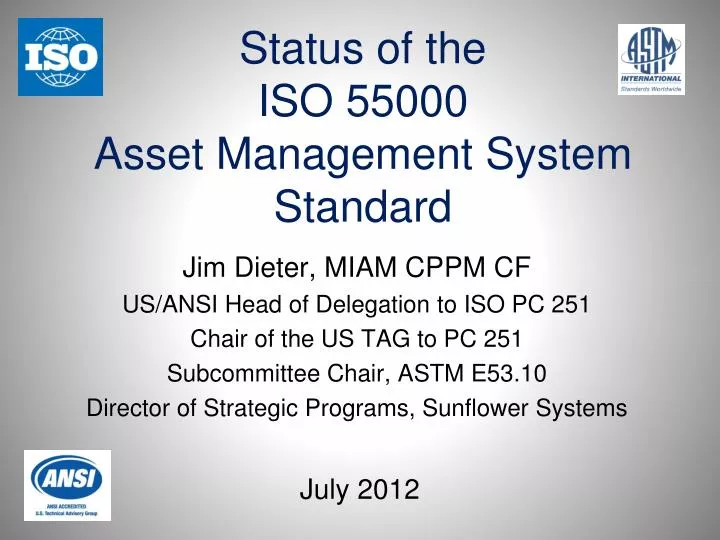 status of the iso 55000 asset management system standard