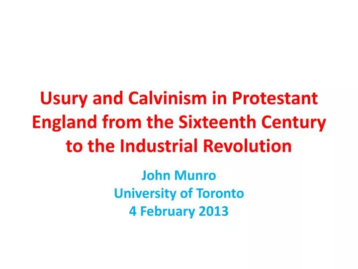 usury and calvinism in protestant england from the sixteenth century to the industrial revolution