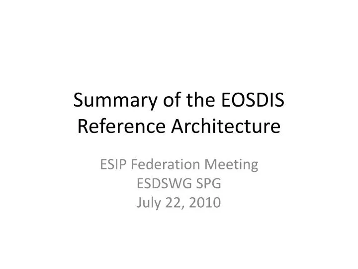 summary of the eosdis reference architecture
