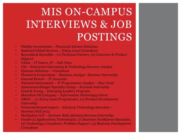 mis on campus interviews job postings