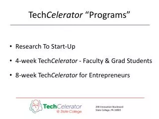 Tech Celerator “Programs”