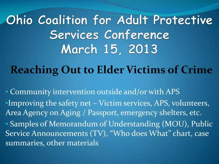 ohio coalition for adult protective services conference march 15 2013
