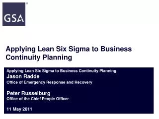 Applying Lean Six Sigma to Business Continuity Planning