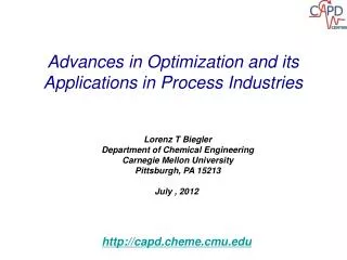 Advances in Optimization and its Applications in Process Industries