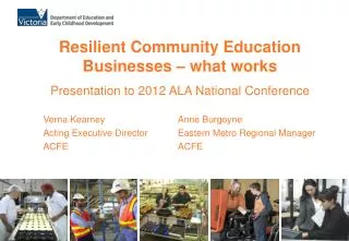 Presentation to 2012 ALA National Conference Verna Kearney			Anne Burgoyne Acting Executive Director	Eastern Metro R