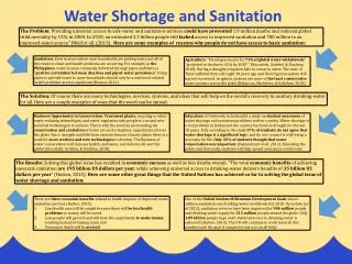There are three economic benefits related to health impacts of improved water sanitation services (Hutton, 2013):