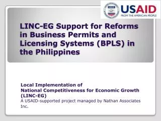 LINC-EG Support for Reforms in Business Permits and Licensing Systems (BPLS) in the Philippines