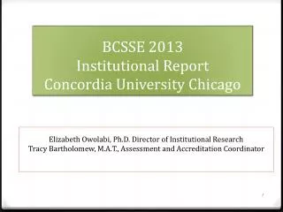 BCSSE 2013 Institutional Report Concordia University Chicago