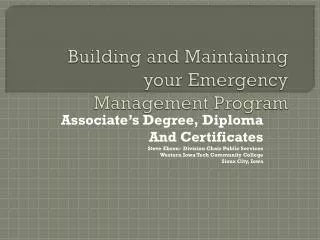 Building and Maintaining your Emergency Management Program