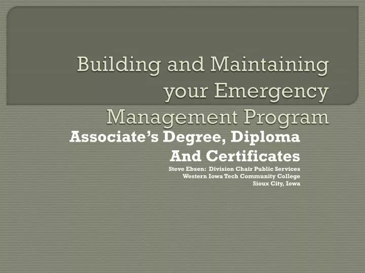building and maintaining your emergency management program