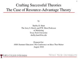 Crafting Successful Theories The Case of Resource-Advantage Theory
