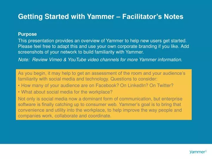 getting started with yammer facilitator s notes