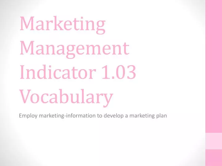 marketing management indicator 1 03 vocabulary