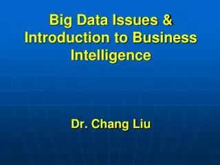 Big Data Issues &amp; Introduction to Business Intelligence Dr. Chang Liu