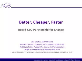 Better, Cheaper, Faster Board-CEO Partnership for Change