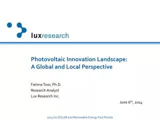 Photovoltaic Innovation Landscape: A Global and Local Perspective