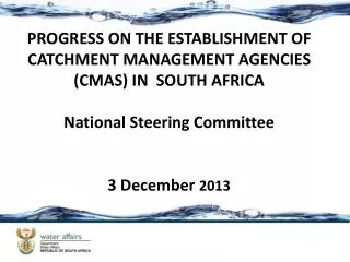 PROGRESS ON THE ESTABLISHMENT OF CATCHMENT MANAGEMENT AGENCIES (CMAS) IN SOUTH AFRICA National Steering Committee 3 De
