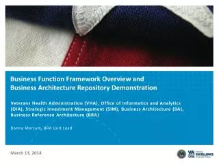 Business Function Framework Overview and Business Architecture Repository Demonstration