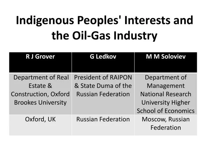 indigenous peoples interests and the oil gas industry