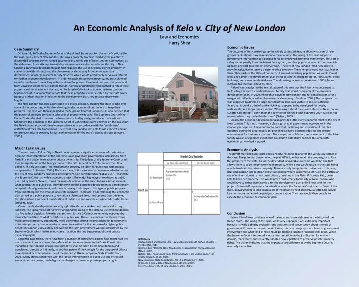 an economic analysis of kelo v city of new london law and economics harry shea