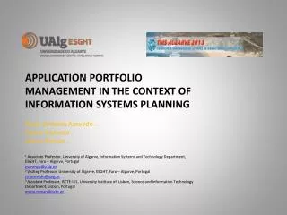 APPLICATION PORTFOLIO MANAGEMENT IN THE CONTEXT OF INFORMATION SYSTEMS PLANNING Paula Serdeira Azevedo (1) Carlos Aze