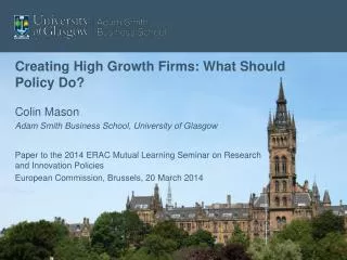 Creating High Growth Firms: What Should Policy Do?
