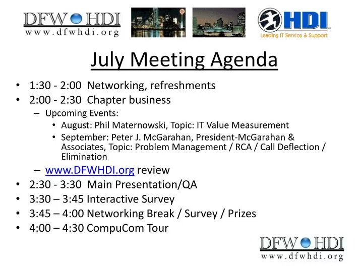 july meeting agenda