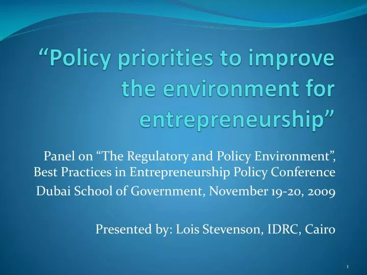 policy priorities to improve the environment for entrepreneurship