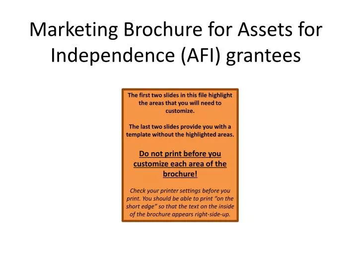 marketing brochure for assets for independence afi grantees