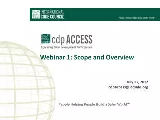 Webinar 1: Scope and Overview