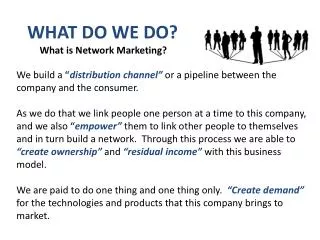 WHAT DO WE DO? What is Network Marketing?