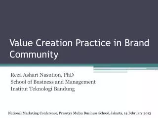 Value Creation Practice in Brand Community