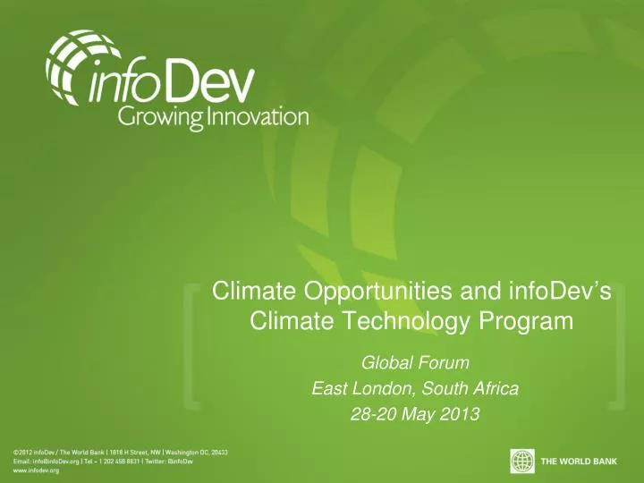 climate opportunities and infodev s climate technology program