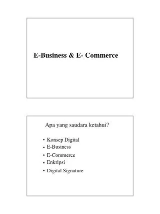 E-Business &amp; E- Commerce