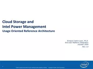 Cloud Storage and Intel Power Management Usage Oriented Reference Architecture