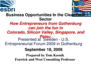 Presented at Sweden - U.S. Entrepreneurial Forum 2009 in Gothenburg September 18, 2009