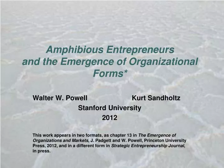 amphibious entrepreneurs and the emergence of organizational forms