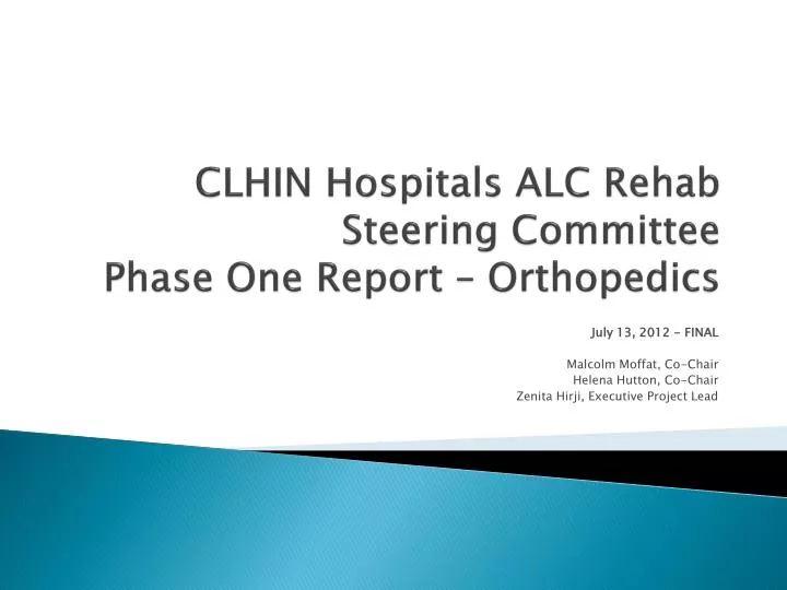 clhin hospitals alc rehab steering committee phase one report orthopedics
