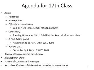 agenda for 17th class