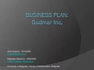 Business PLAN: Gudmar Inc .