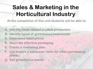 Sales &amp; Marketing in the H orticultural Industry