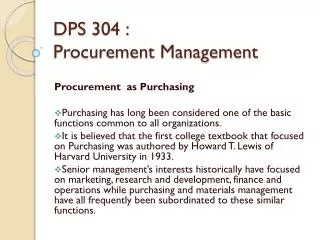 DPS 304 : Procurement Management