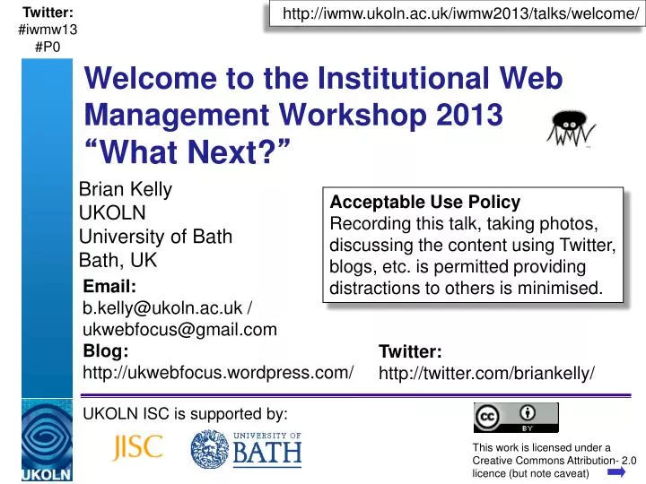 welcome to the institutional web management workshop 2013 what next
