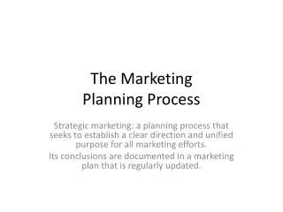 The Marketing Planning Process
