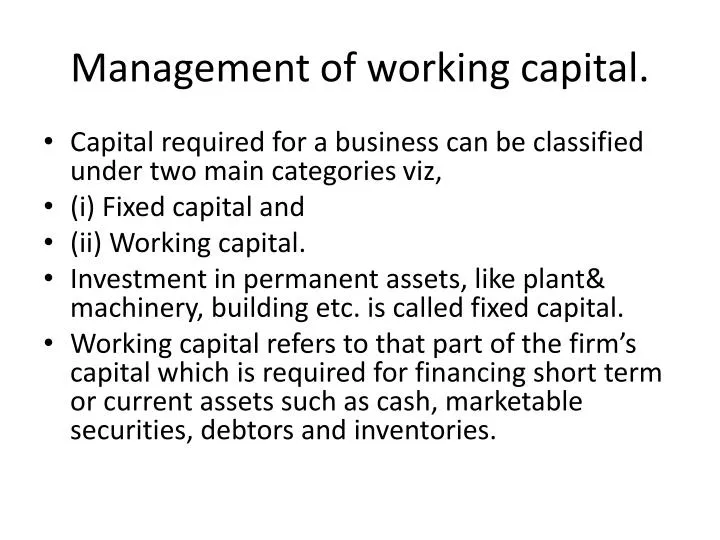 management of working capital